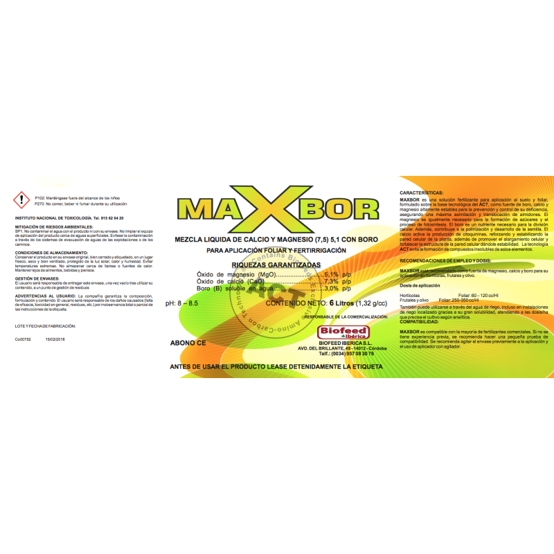MAXBOR | Abono corrige deficiencias de Calcio, Magnesio y Boro 6L ACT®