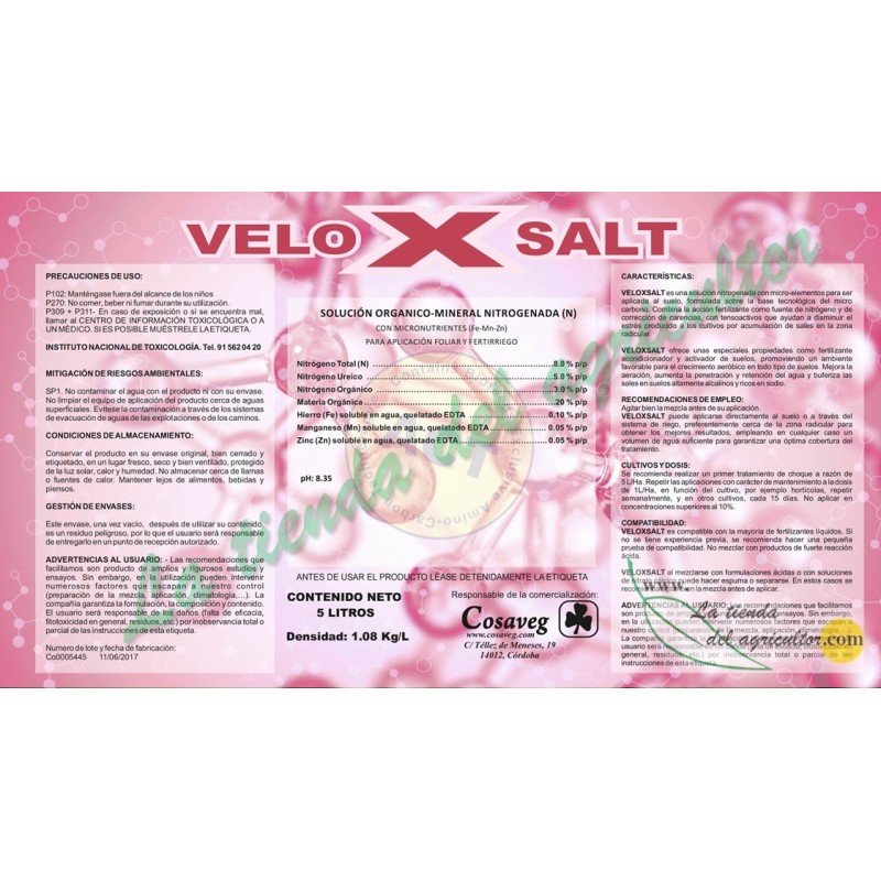 VELOX-SALT | Antisalino, acondicionador y activador de suelos 5L ACT®
